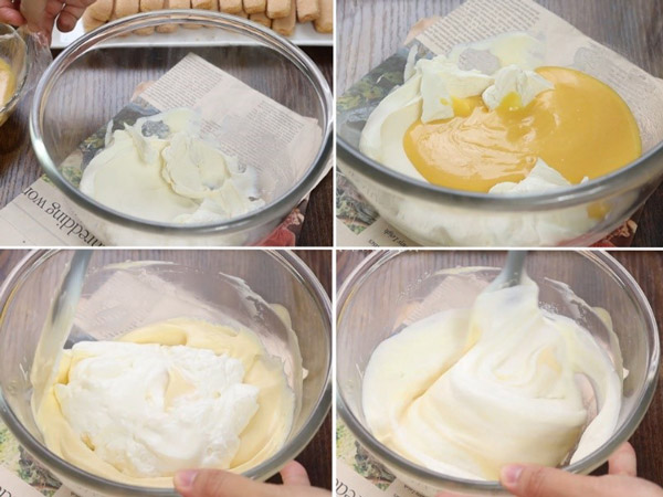 Trộn các hỗn hợp kem tươi, phô mai và xốt chanh dây