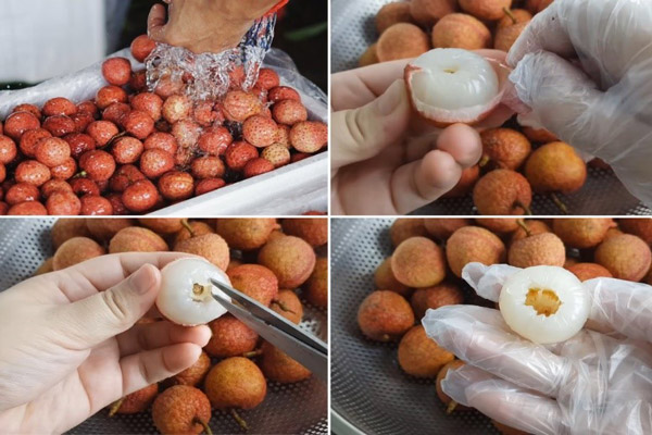 Sơ chế và tách vỏ, hạt vải thiều